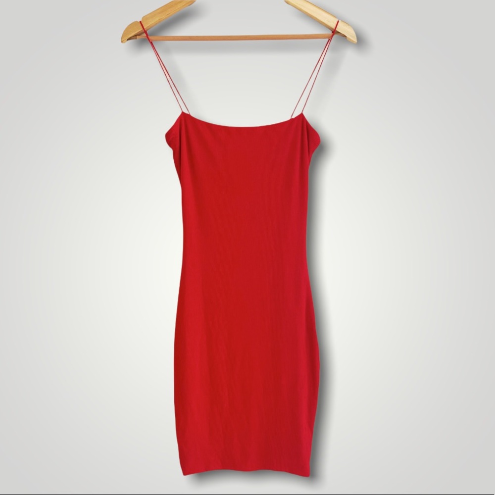 Red Bodycon Ribbed Mini Dress